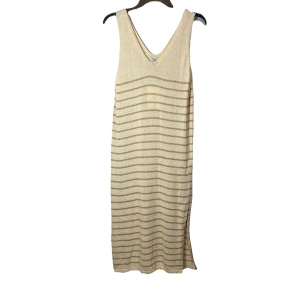Floris Made in Italy Crochet dress ivory Gold Metallic Stripe M/L NWT #2319 - Picture 1 of 10